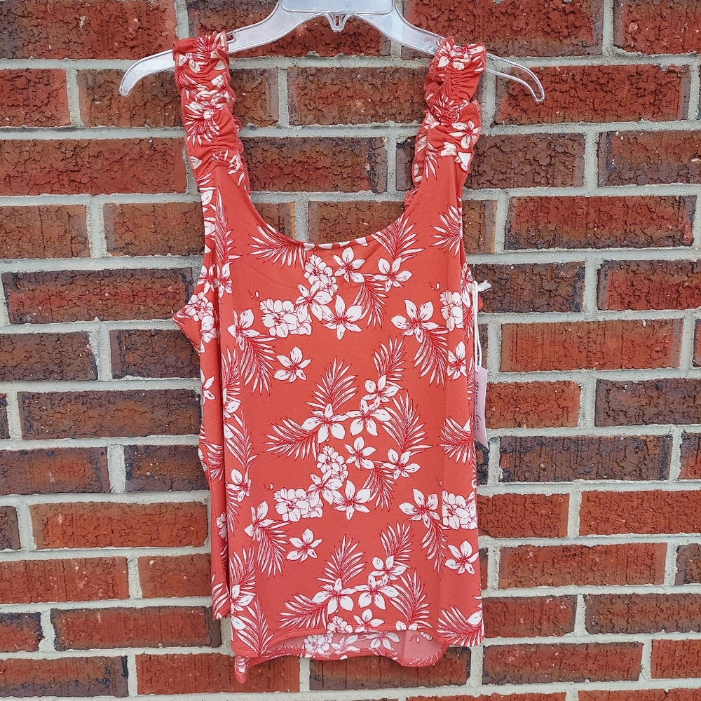 Grace & Lace Floral Tank with Ruffles. Size Large. NWT. Stretchy